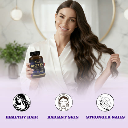 Biotin Collagen Hyaluronic Acid Keratin - Support Normal Hair Growth Cycle - Skin & Nails - 25000mcg Vitamins B1, B2, B3, B6 & B7 - For Women & Men 60 Capsules