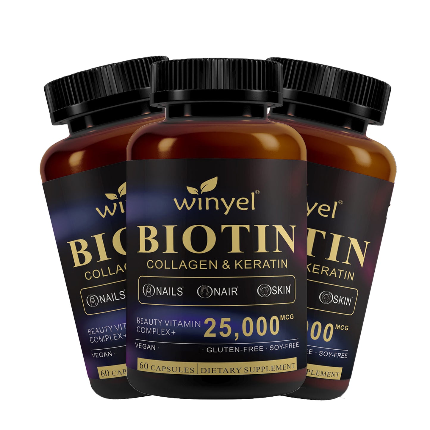 Biotin Collagen Hyaluronic Acid Keratin - Support Normal Hair Growth Cycle - Skin & Nails - 25000mcg Vitamins B1, B2, B3, B6 & B7 - For Women & Men 60 Capsules