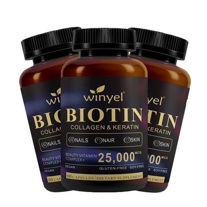 Biotin Collagen Hyaluronic Acid Keratin - Support Normal Hair Growth Cycle - Skin & Nails - 25000mcg Vitamins B1, B2, B3, B6 & B7 - For Women & Men 60 Capsules