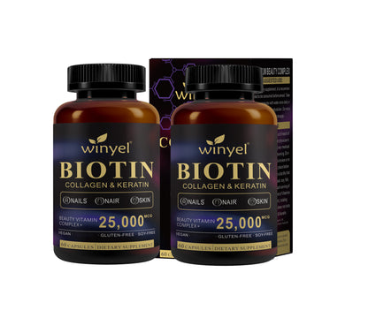 Biotin Collagen Hyaluronic Acid Keratin - Support Normal Hair Growth Cycle - Skin & Nails - 25000mcg Vitamins B1, B2, B3, B6 & B7 - For Women & Men 60 Capsules